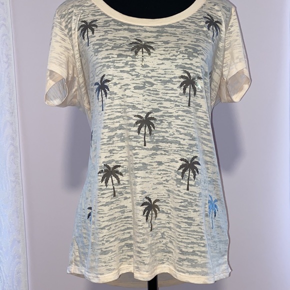 Palm Trees Graphic T-shirt Express Pink Peach Top with - Picture 1 of 7
